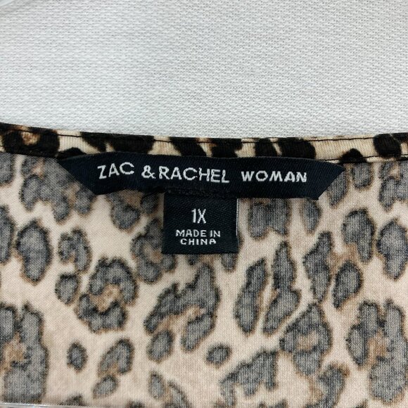Zac & Rachel Brown Leopard Print Stretch Knit Long Sleeve Comfy Top 1X - Picture 2 of 10